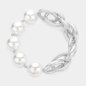 iLLASPARKZ Pearl Accented Metal Chain Stretch Bracelet