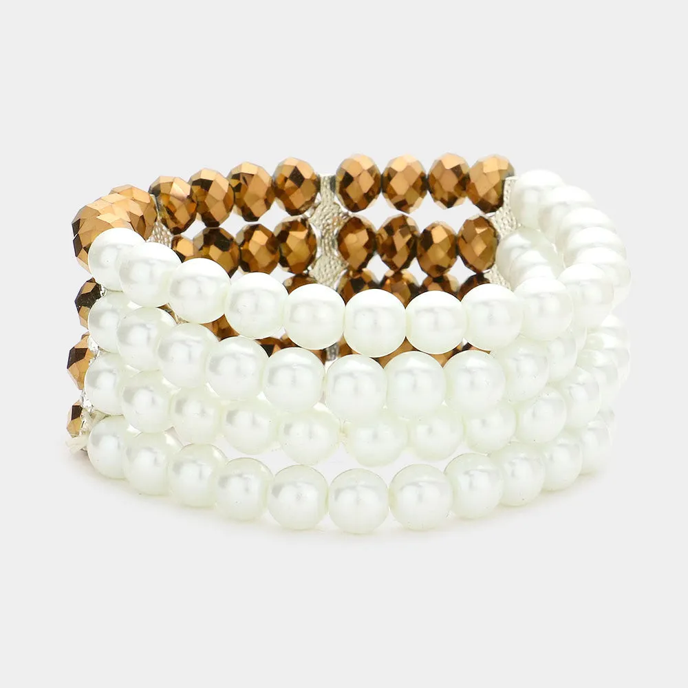 iLLASPARKZ Two Tone Pearl Glass Bead Stretch Bracelet