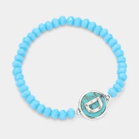 iLLASPARKZ -D- Monogram Turquoise Charm Faceted Beaded Stretch Bracelet