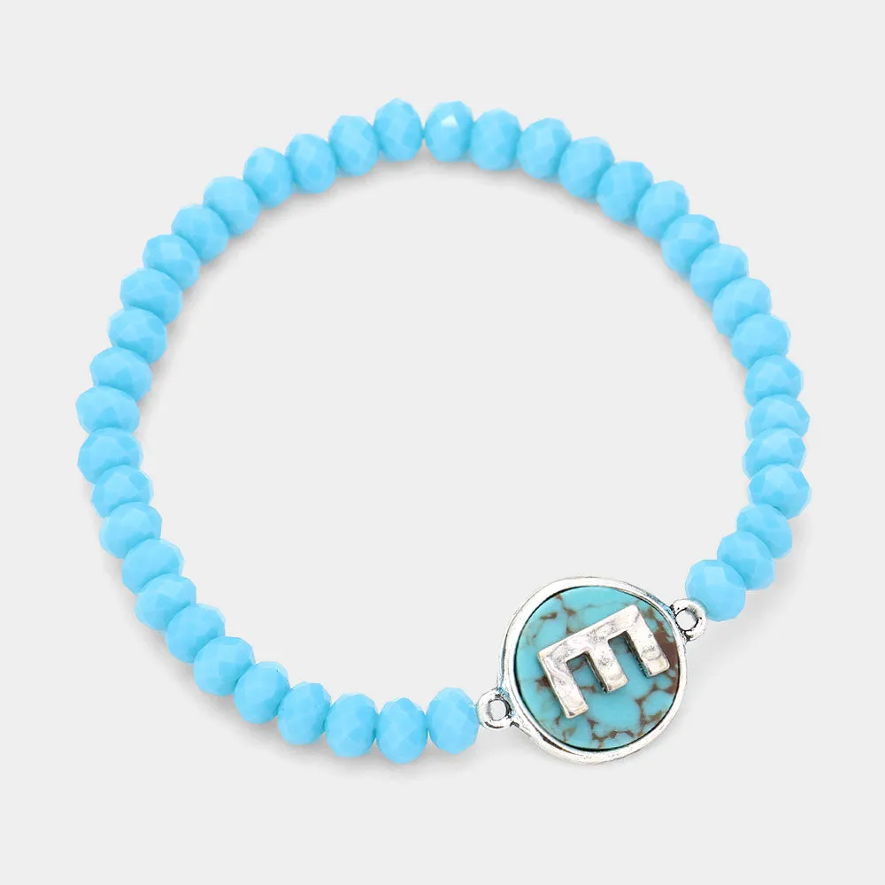 iLLASPARKZ -E- Monogram Turquoise Charm Faceted Beaded Stretch Bracelet