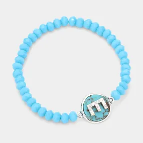 iLLASPARKZ -E- Monogram Turquoise Charm Faceted Beaded Stretch Bracelet