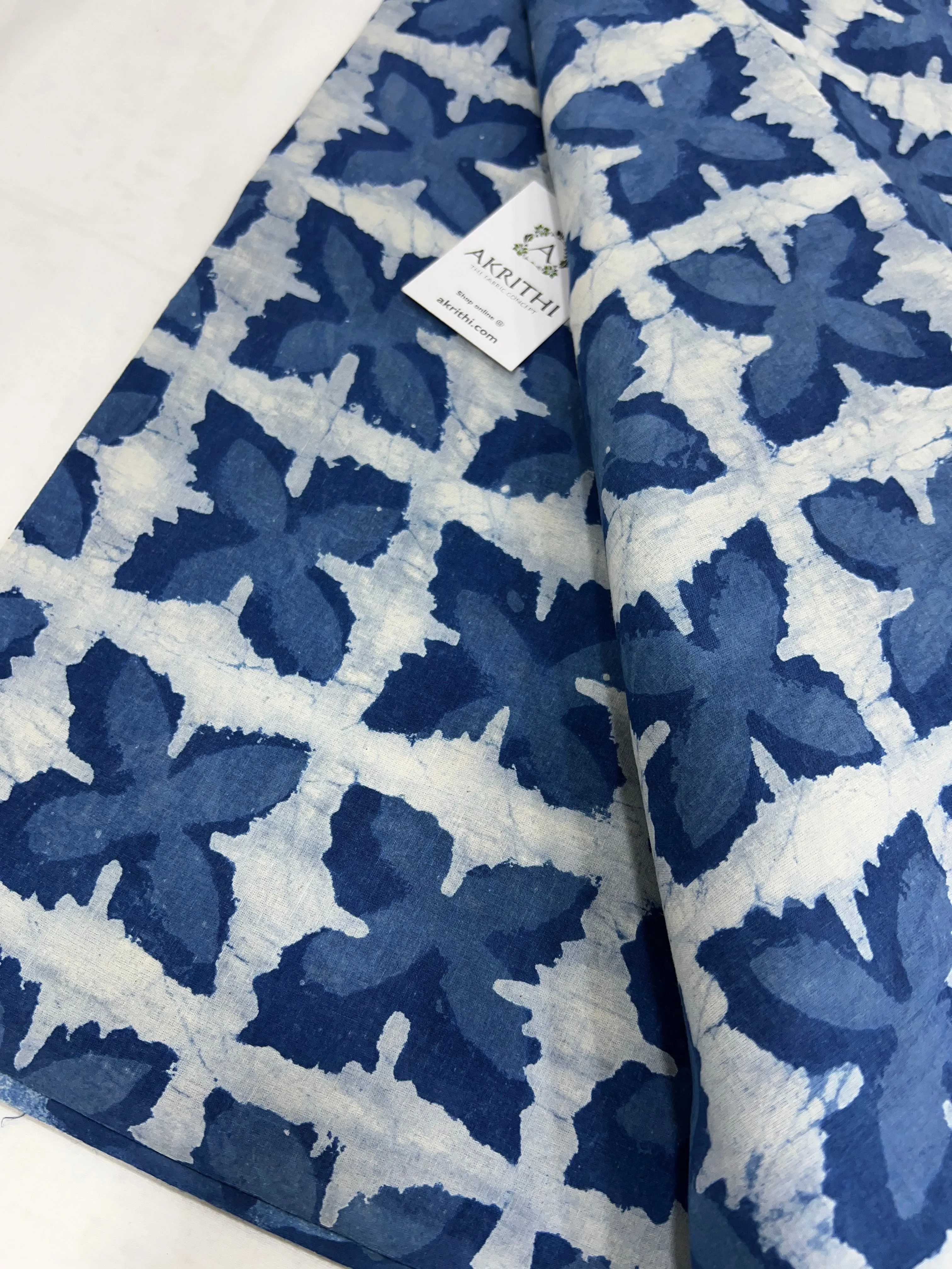 Indigo hand block pure cotton fabric