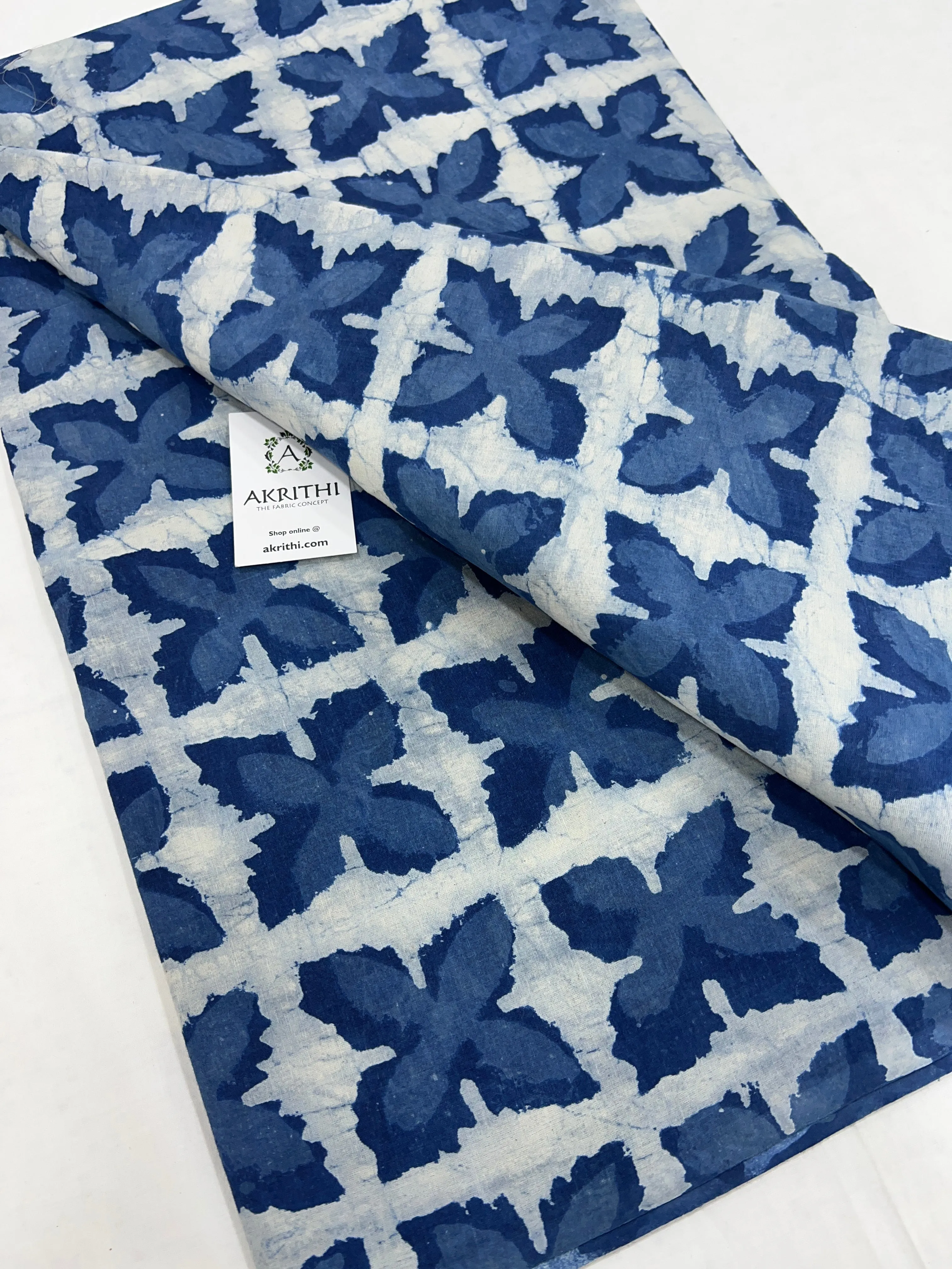 Indigo hand block pure cotton fabric