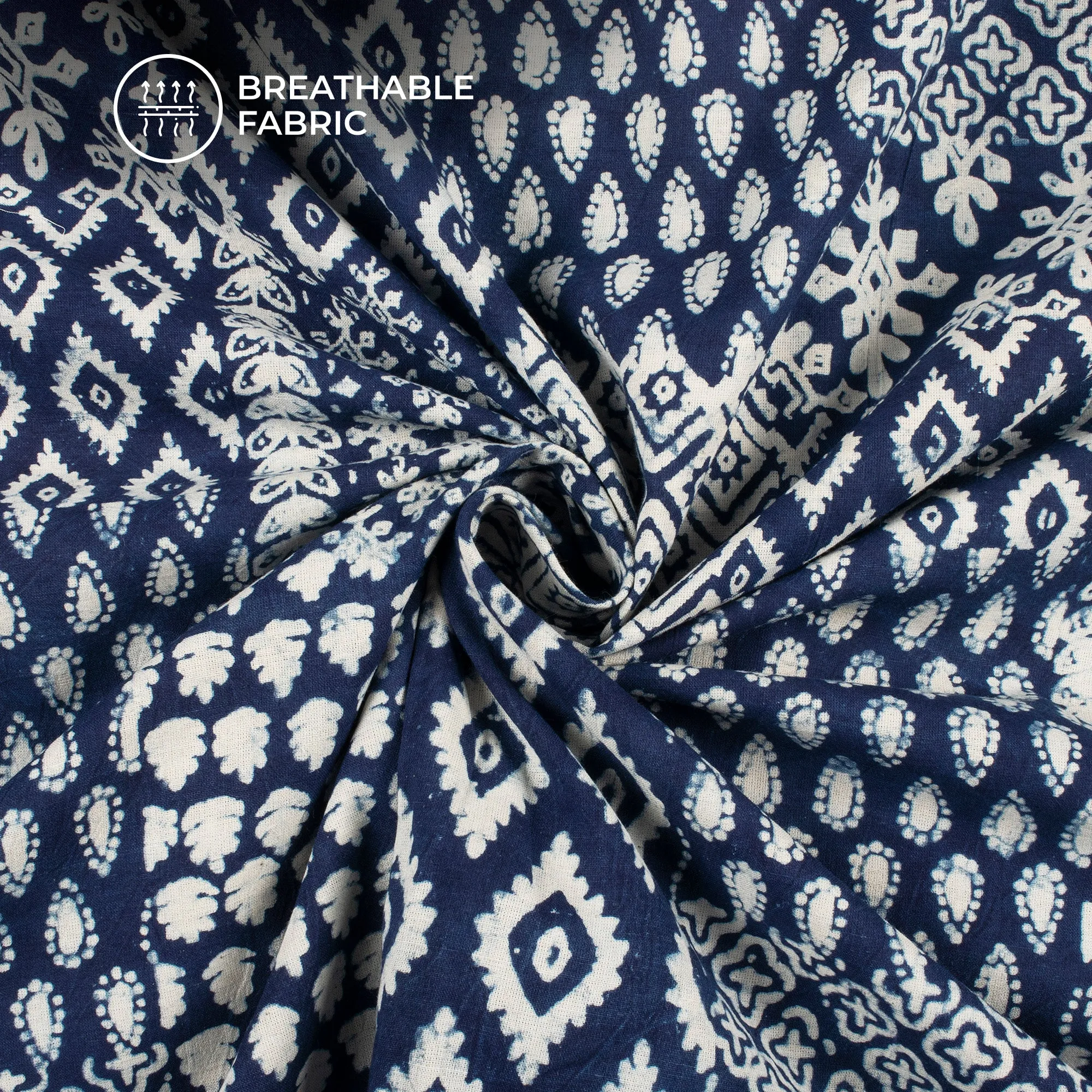 Indigo Traditional Handblock Pure Cotton Fabric