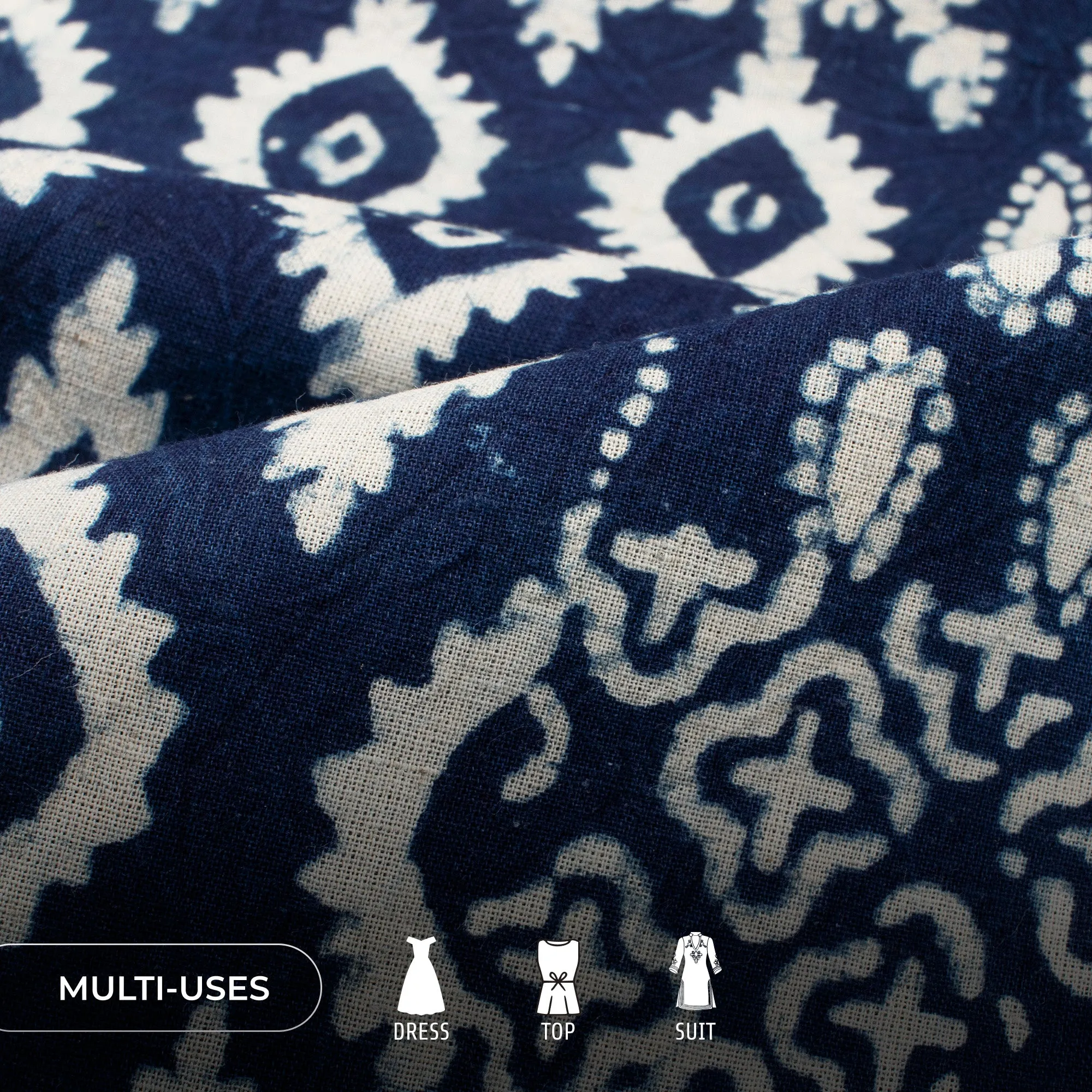 Indigo Traditional Handblock Pure Cotton Fabric