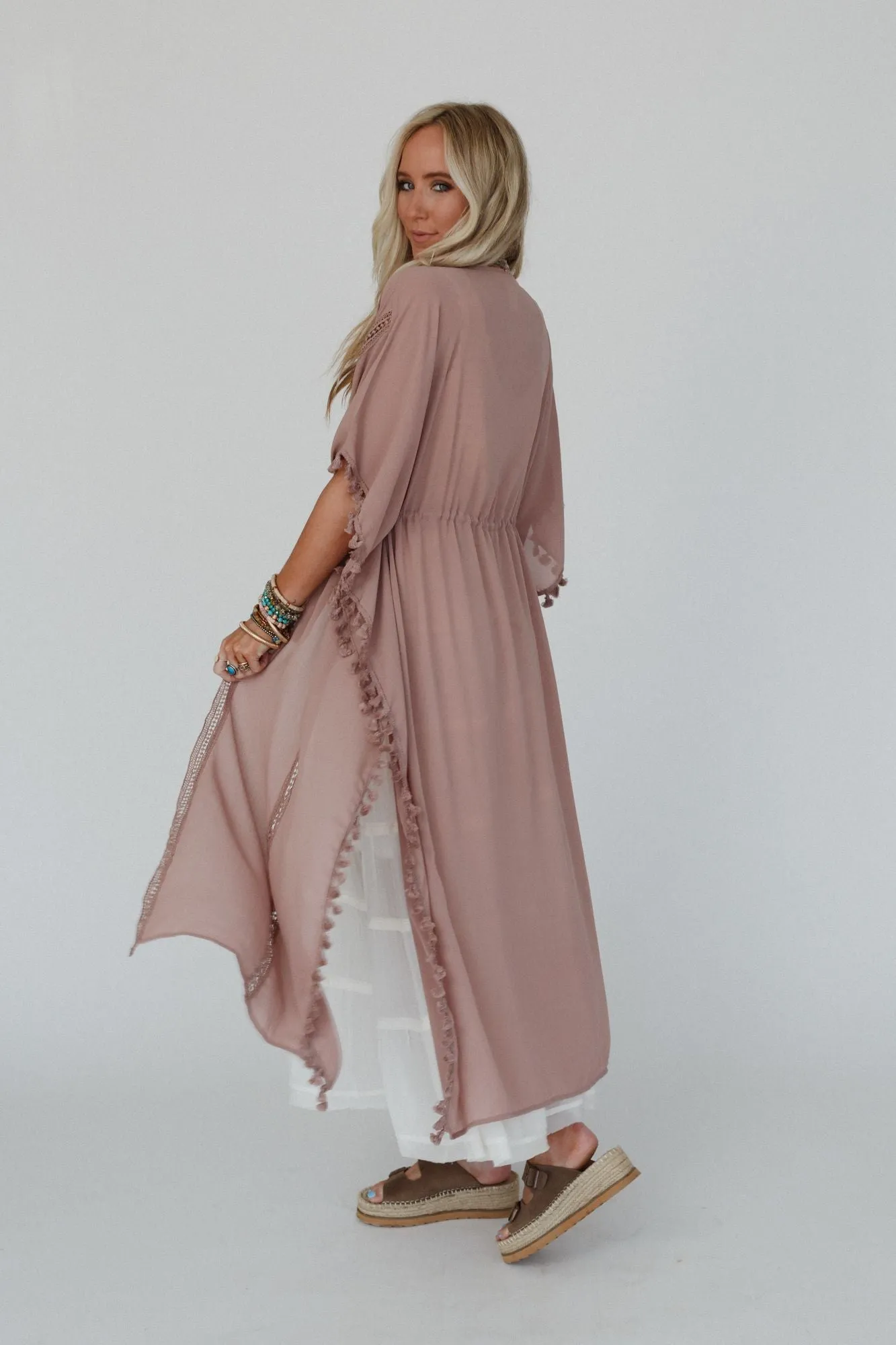 Infinite Sunrise Tassel Tie Kimono - Mocha