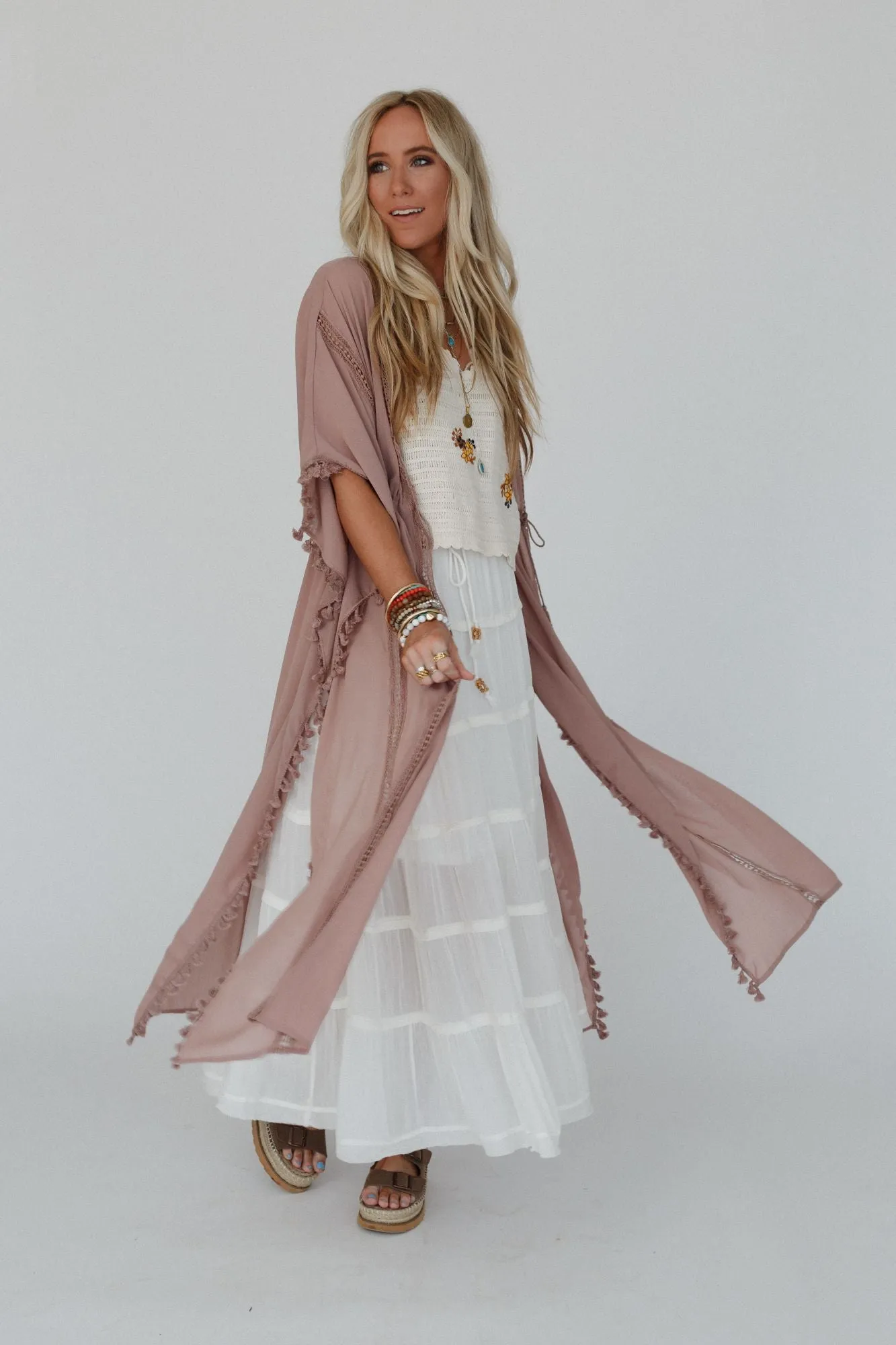 Infinite Sunrise Tassel Tie Kimono - Mocha