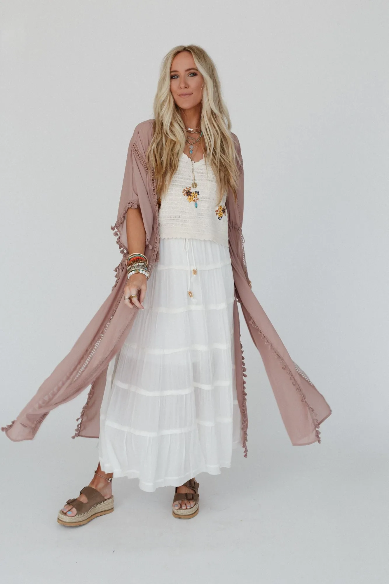 Infinite Sunrise Tassel Tie Kimono - Mocha