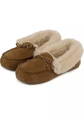 Isotoner Ladies Genuine Suede Moccasin with Faux Fur Lining by Totes | Look Again