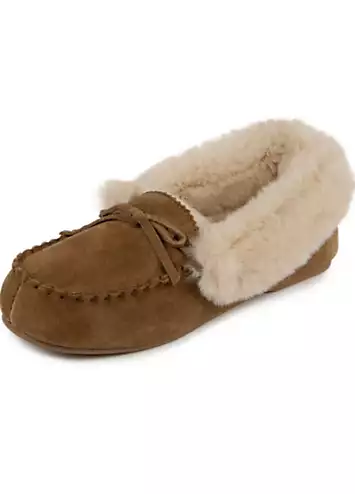 Isotoner Ladies Genuine Suede Moccasin with Faux Fur Lining by Totes | Look Again