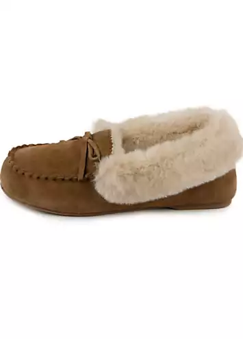 Isotoner Ladies Genuine Suede Moccasin with Faux Fur Lining by Totes | Look Again