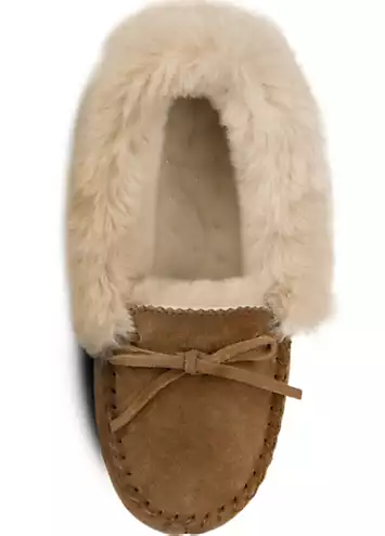 Isotoner Ladies Genuine Suede Moccasin with Faux Fur Lining by Totes | Look Again