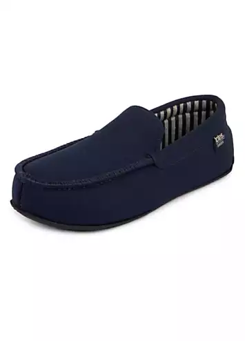 Isotoner Mens Textured Moccasin Slipper With Striped Lining - Navy by Totes | Look Again