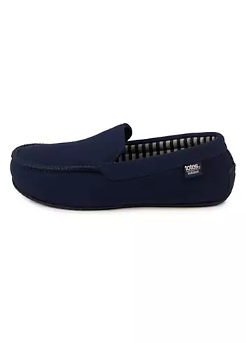 Isotoner Mens Textured Moccasin Slipper With Striped Lining - Navy by Totes | Look Again