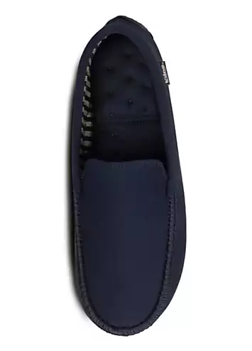 Isotoner Mens Textured Moccasin Slipper With Striped Lining - Navy by Totes | Look Again