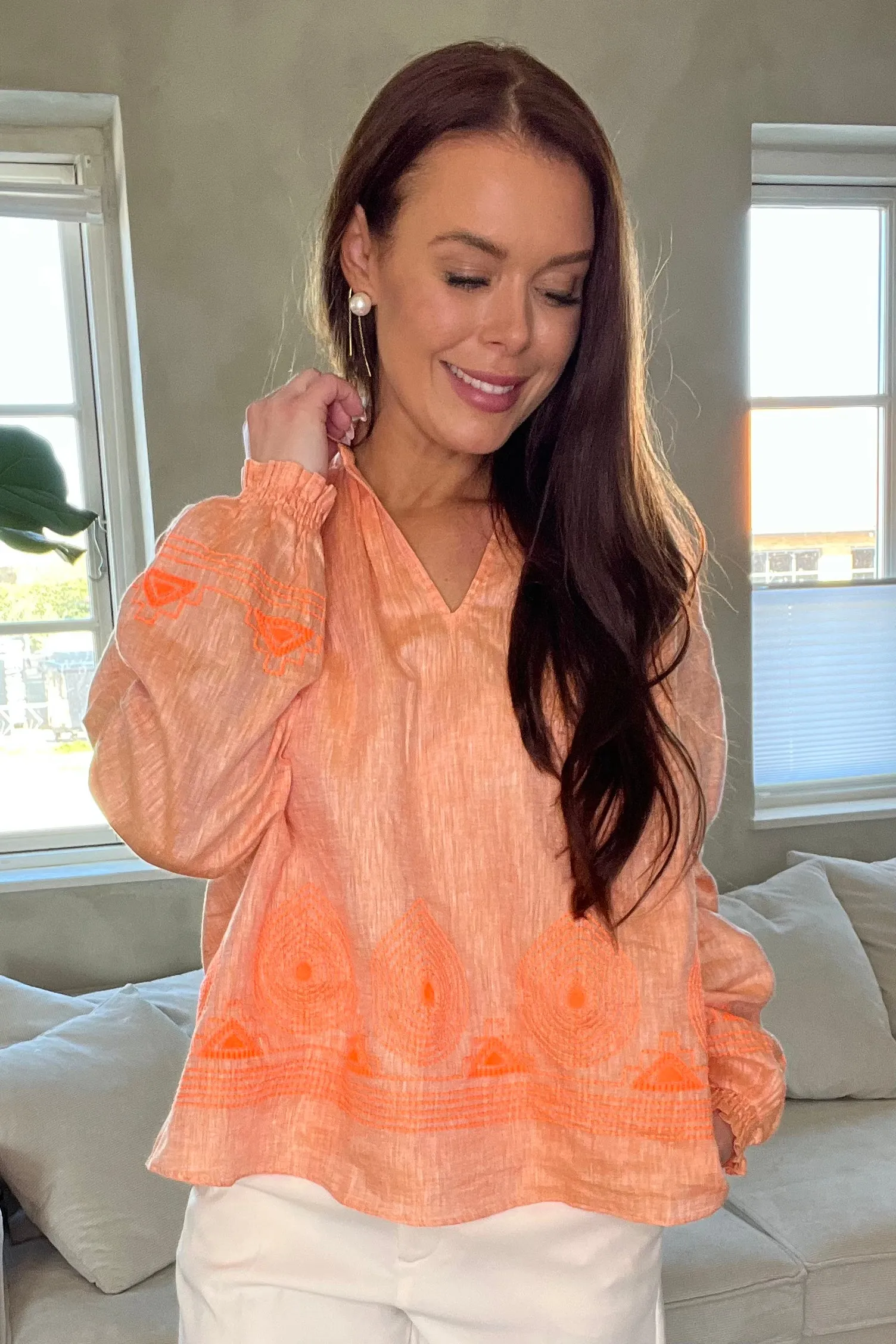 Jamana Emb Blouse | Coral Reef  | Bluse fra Mos Mosh