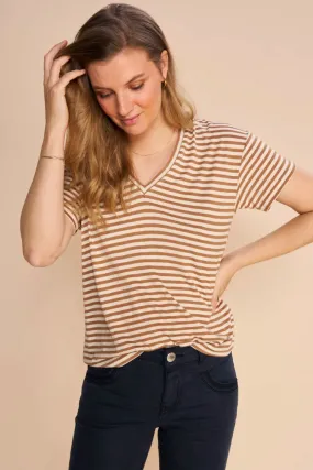 Jill V-SS Stripe Tee | Cinnamon Swirl | T-shirt fra Mos Mosh