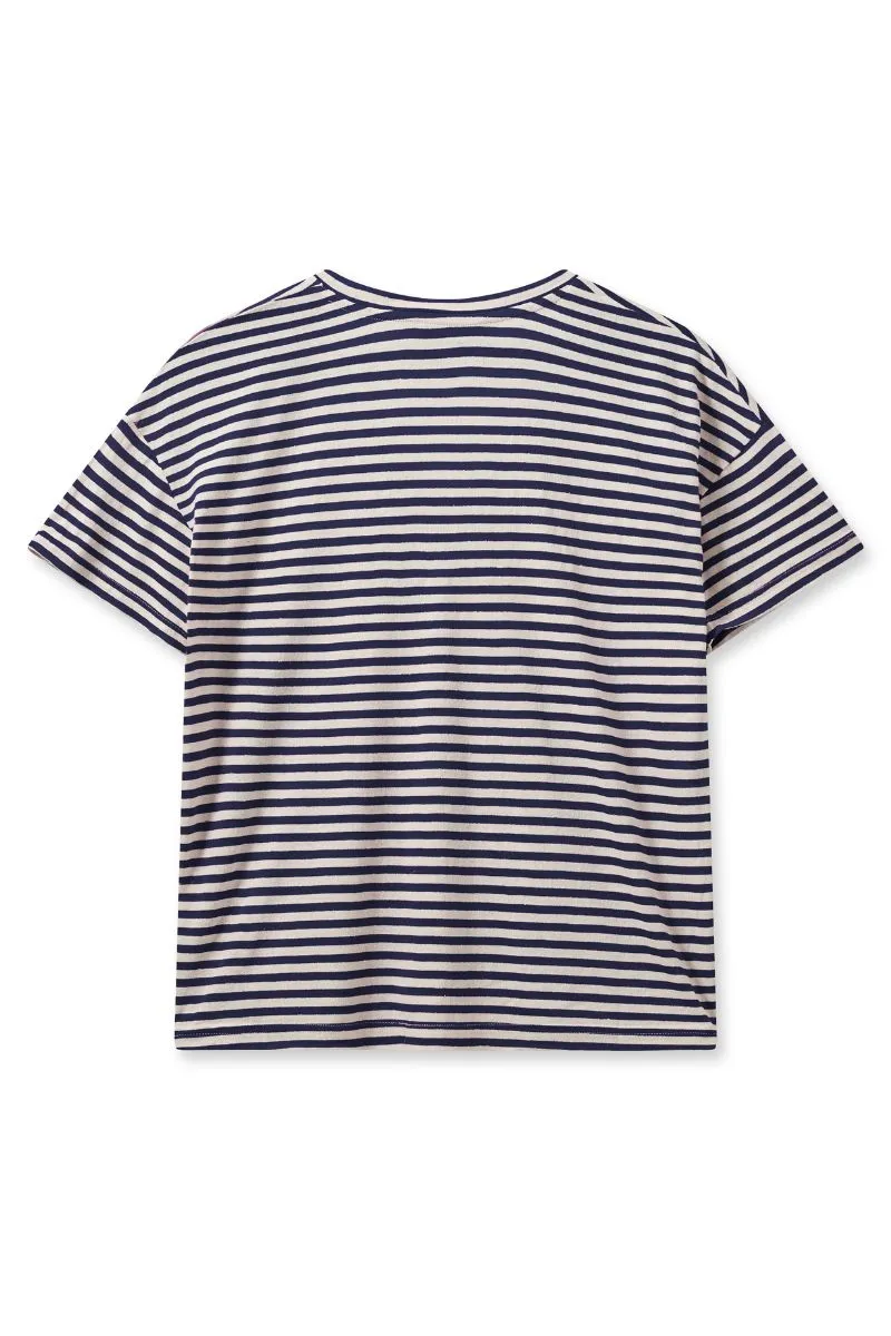 Jill V-SS Stripe Tee | Salute Navy | T-shirt fra Mos Mosh