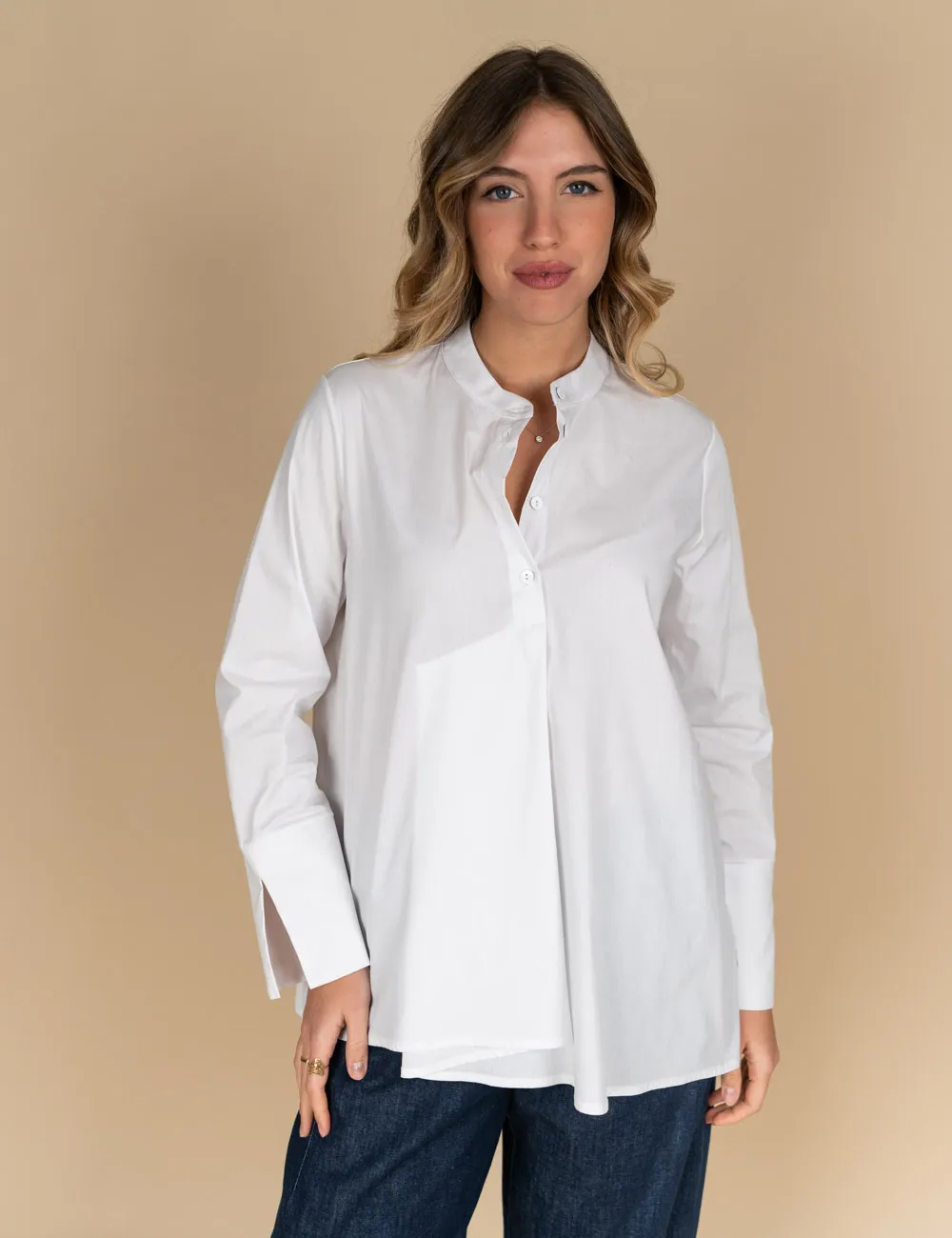 Jurerê - Camicia girocollo in cotone stretch bianco