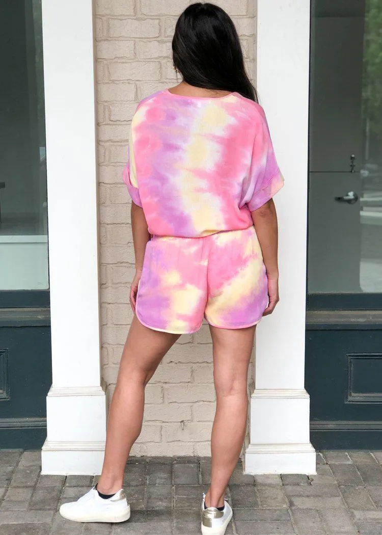 Karlie Sorbet Tie Dye Drawstring Tie Front Track Shorts-***FINAL SALE***