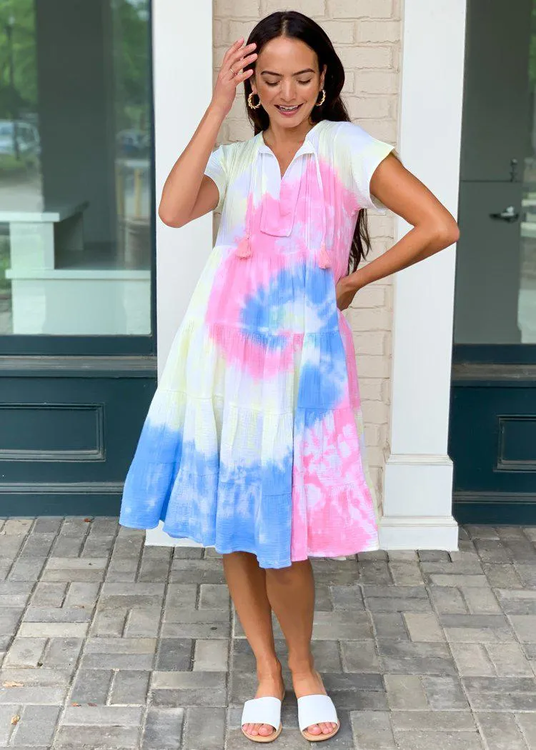 Karlie Sorbet Tie Dye Tiered Midi Dress ***FINAL SALE***