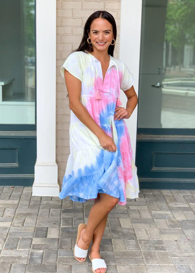 Karlie Sorbet Tie Dye Tiered Midi Dress ***FINAL SALE***