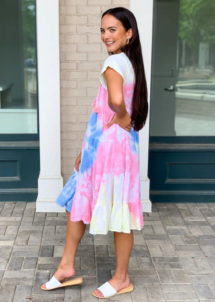 Karlie Sorbet Tie Dye Tiered Midi Dress ***FINAL SALE***