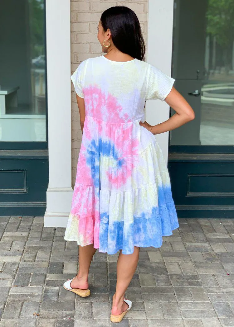 Karlie Sorbet Tie Dye Tiered Midi Dress ***FINAL SALE***