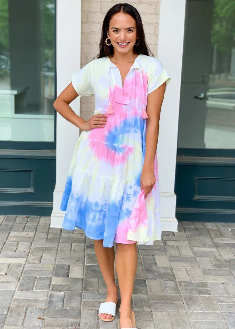 Karlie Sorbet Tie Dye Tiered Midi Dress ***FINAL SALE***