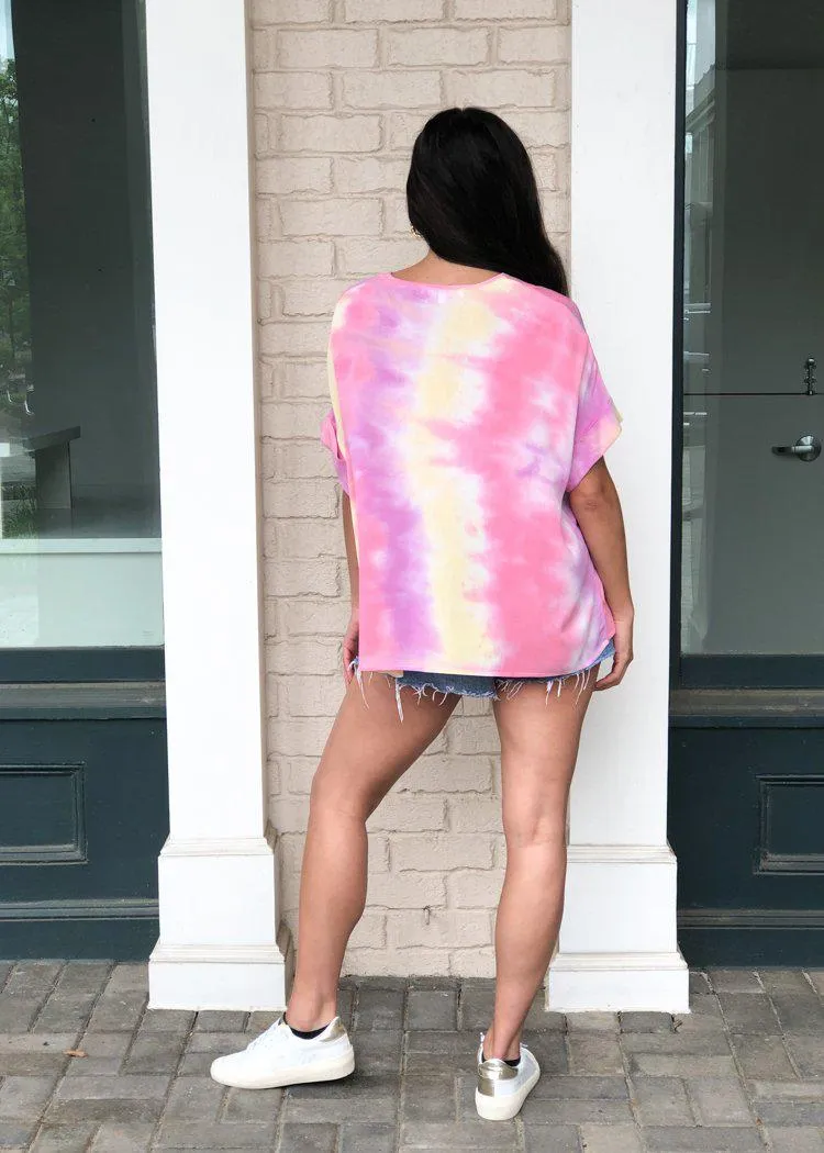 Karlie Sorbet Tie Dye V Neck Blouse