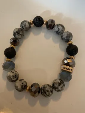 Lava Stone, Jasper and Glass bead Gemstone Bead bracelet, 10mm