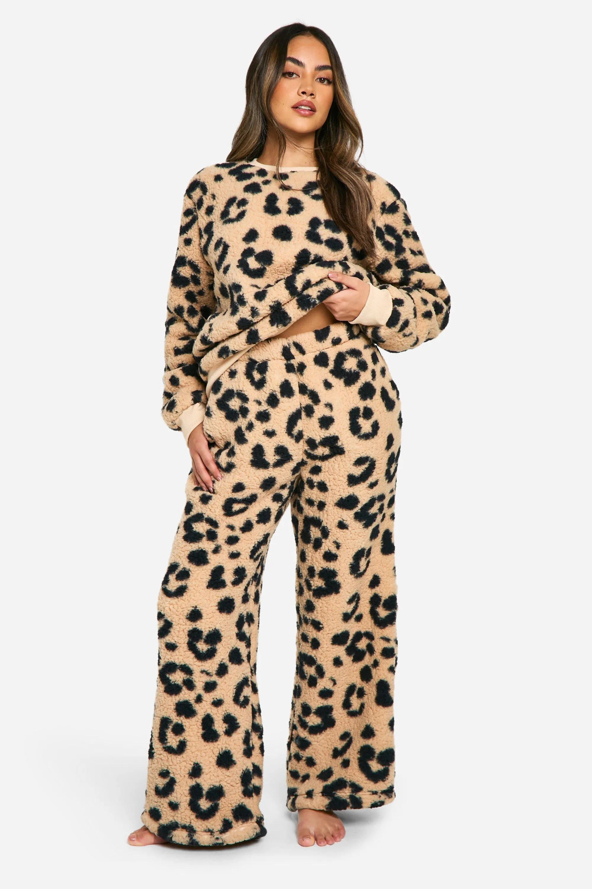 Leopard Jumper And Wide Leg Lounge Set