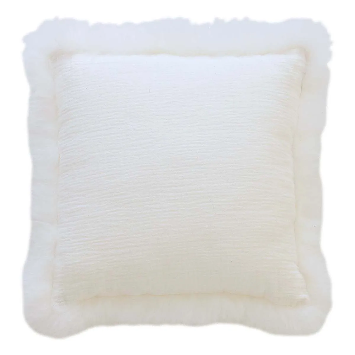 Linen Cushion Sheepskin Trim 45x45cm - White 