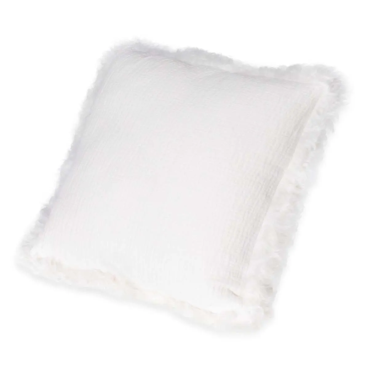 Linen Cushion Sheepskin Trim 45x45cm - White 