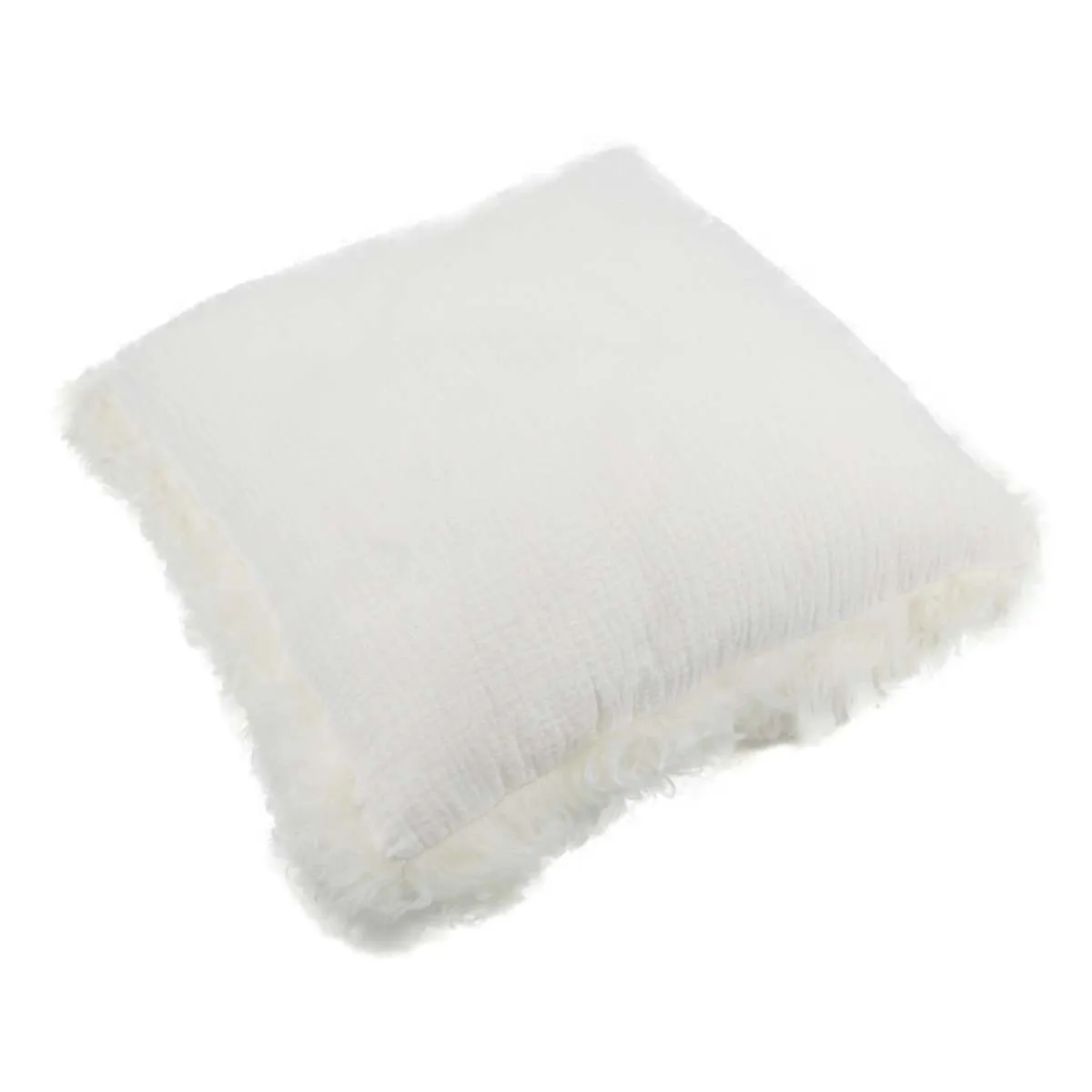 Linen Cushion Sheepskin Trim 45x45cm - White 