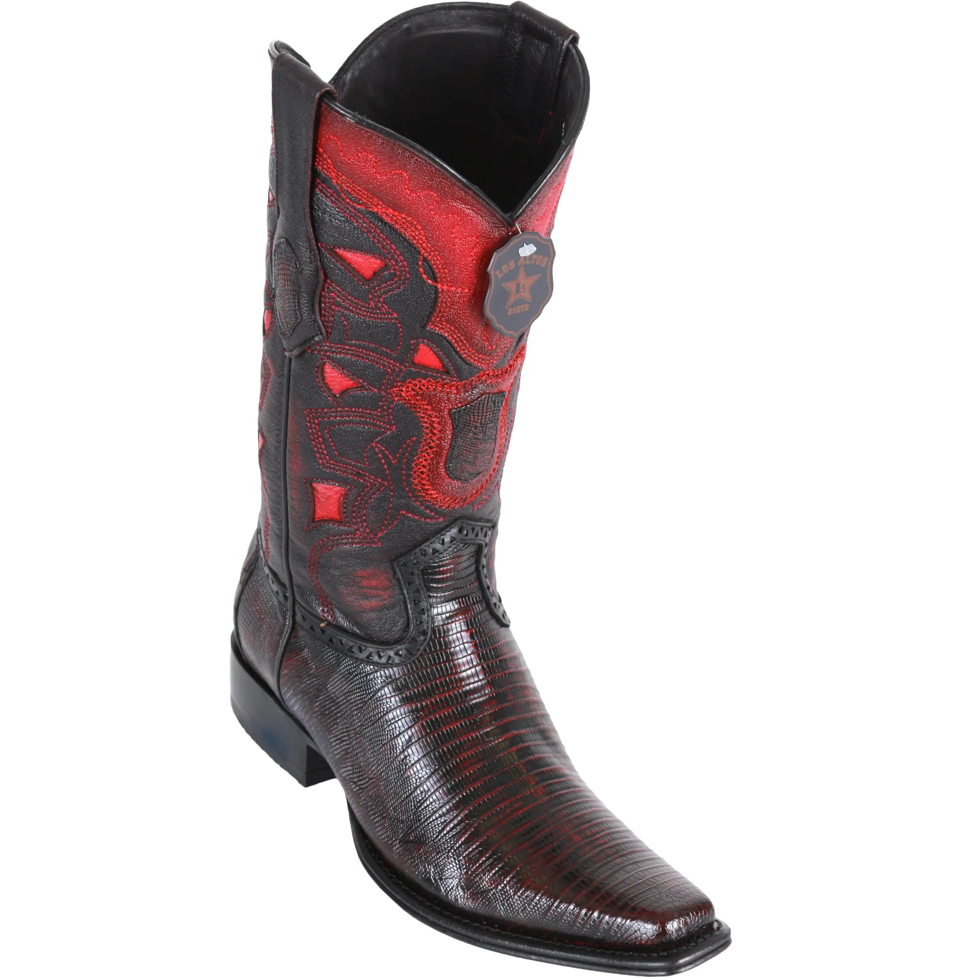 Lizard European Style Cowboy Boots - Black Cherry