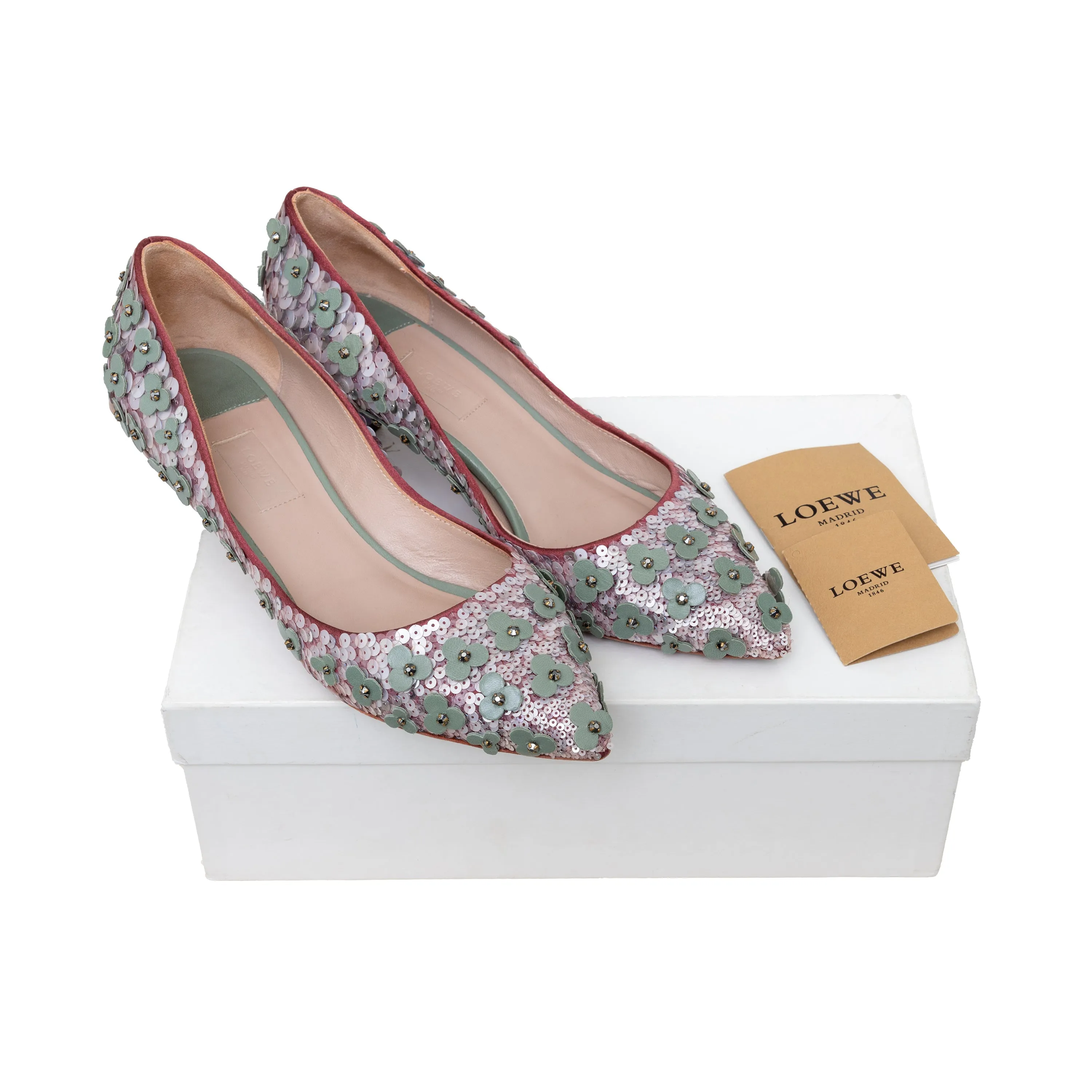 Loewe Flower Bead Embellished Pumps - '20s