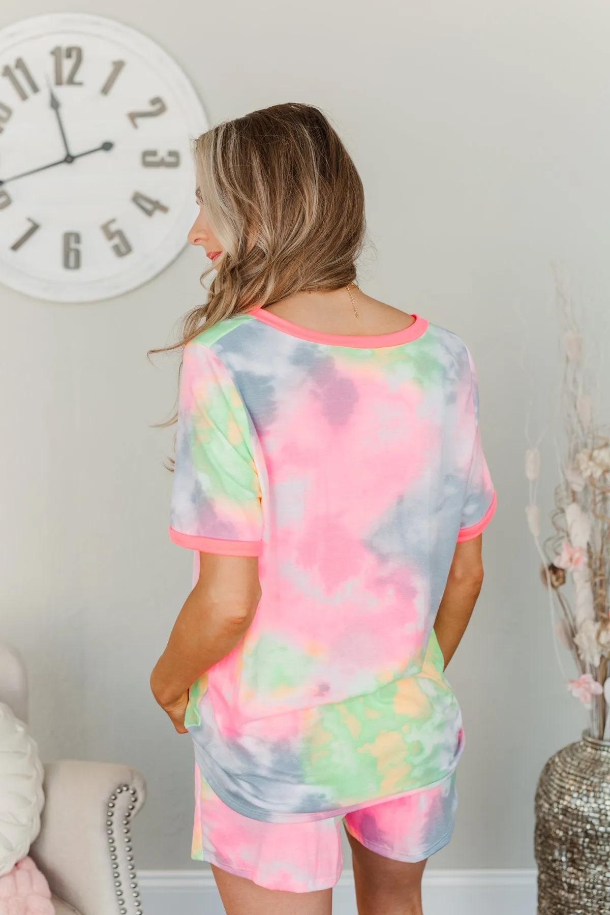 Looking Ahead Lounge Top- Neon Pink, Grey & Neon Yellow