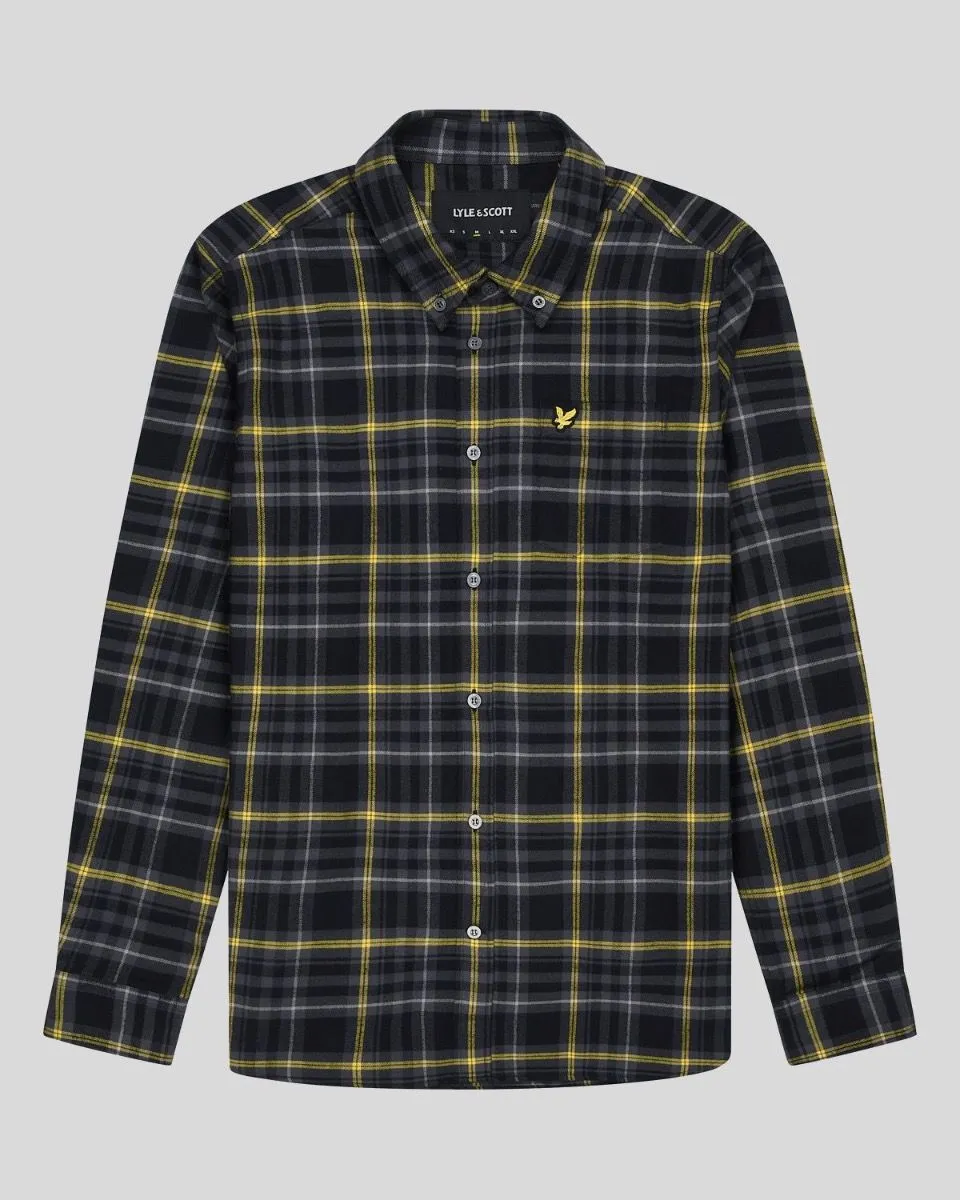 Lyle & Scott Flannel Check Long Sleeve Shirt Jet Black