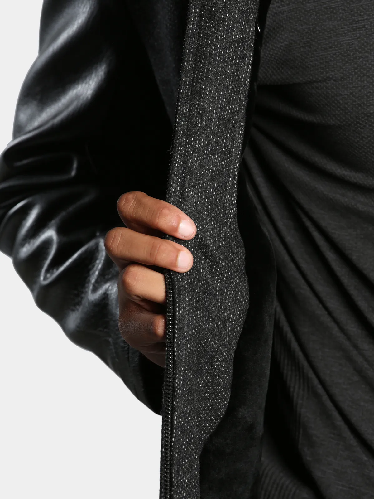 Man's Black Fabric and Leather Jacket With Black Shearling Lining - Day Furs