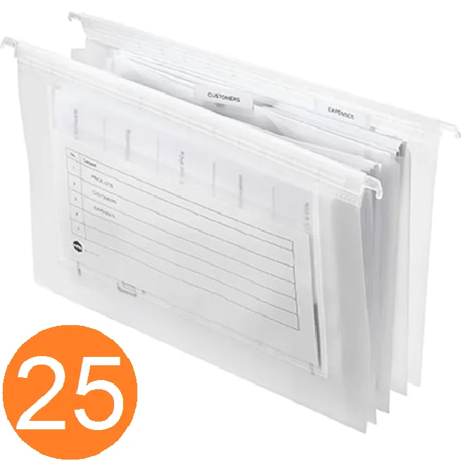 Marbig Expanding Suspension Files Foolscap 3 Pocket Pack 25 Clear