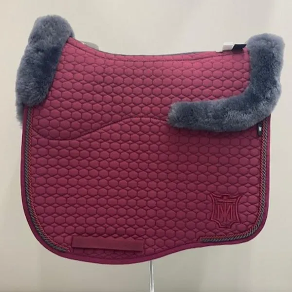 Mattes Dressage Saddle Pad Burgundy, Dark Grey Sheepskin +Lining and Graphite and Burgundy Piping