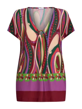 Maxi T-shirt con Scollo a V in Viscosa Summer - Fant. Rhododendron