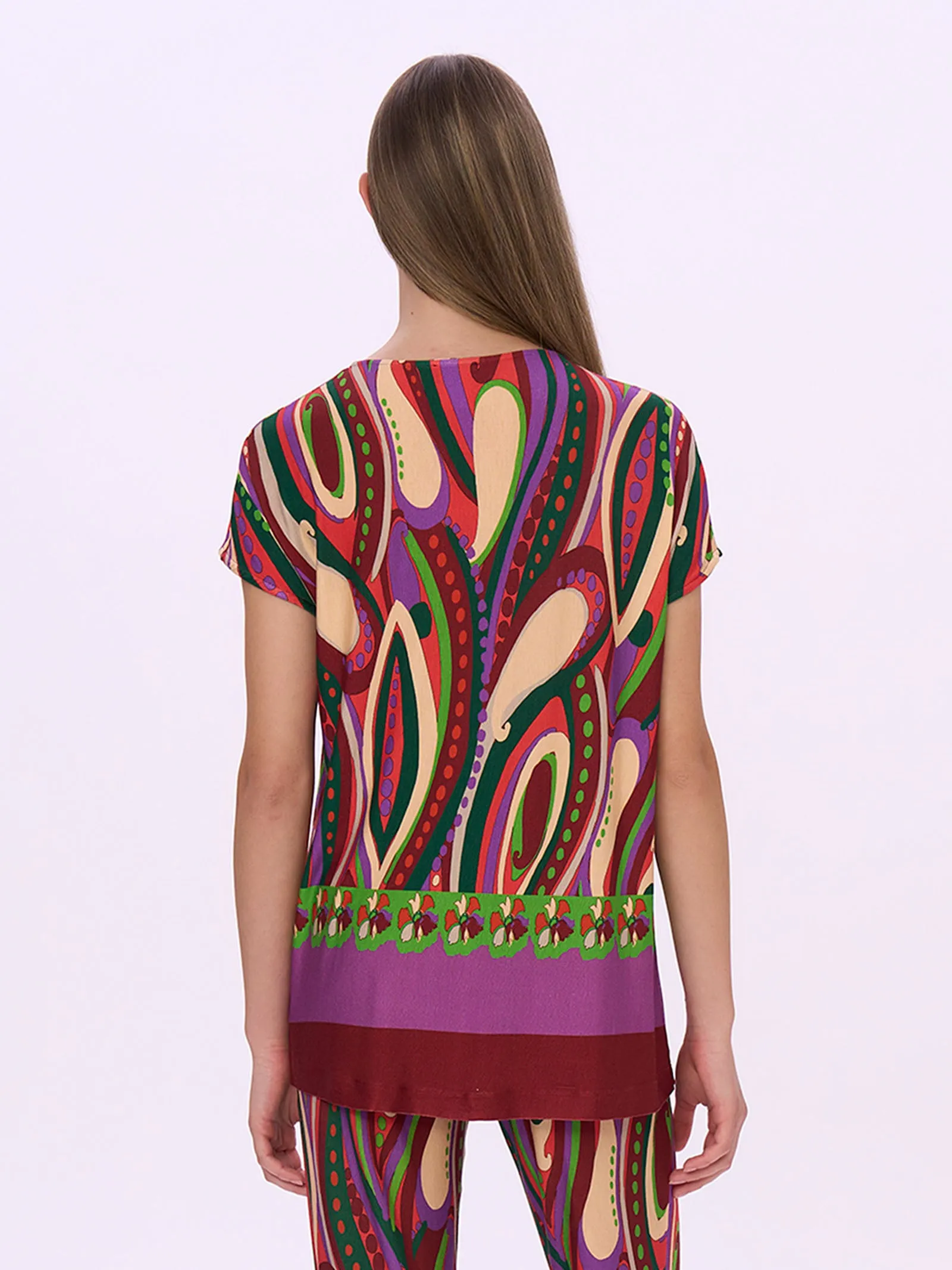 Maxi T-shirt con Scollo a V in Viscosa Summer - Fant. Rhododendron