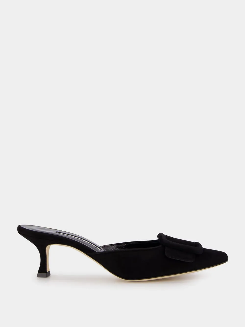 Maysale Black Suede Kitten Heel Mules