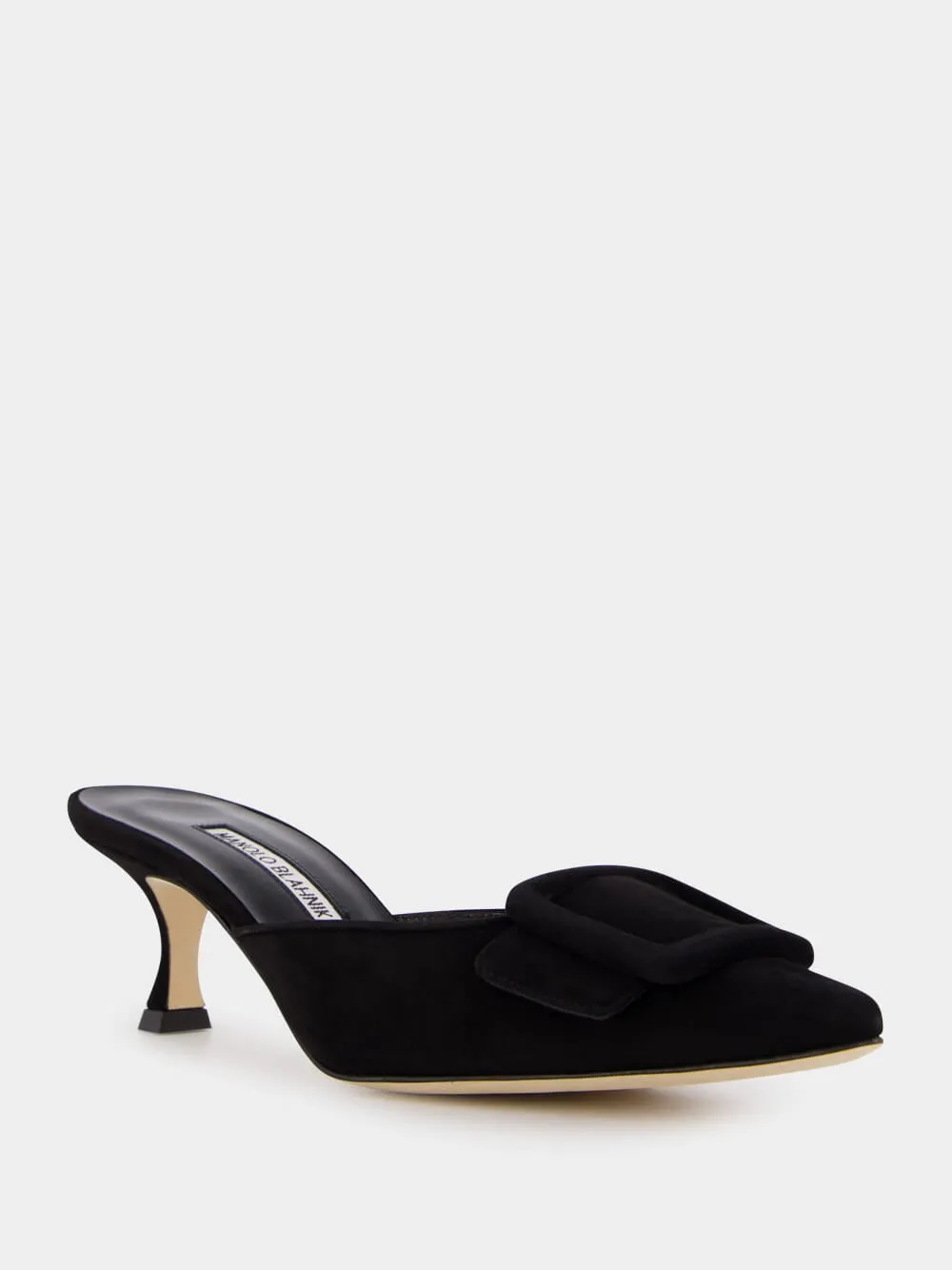 Maysale Black Suede Kitten Heel Mules