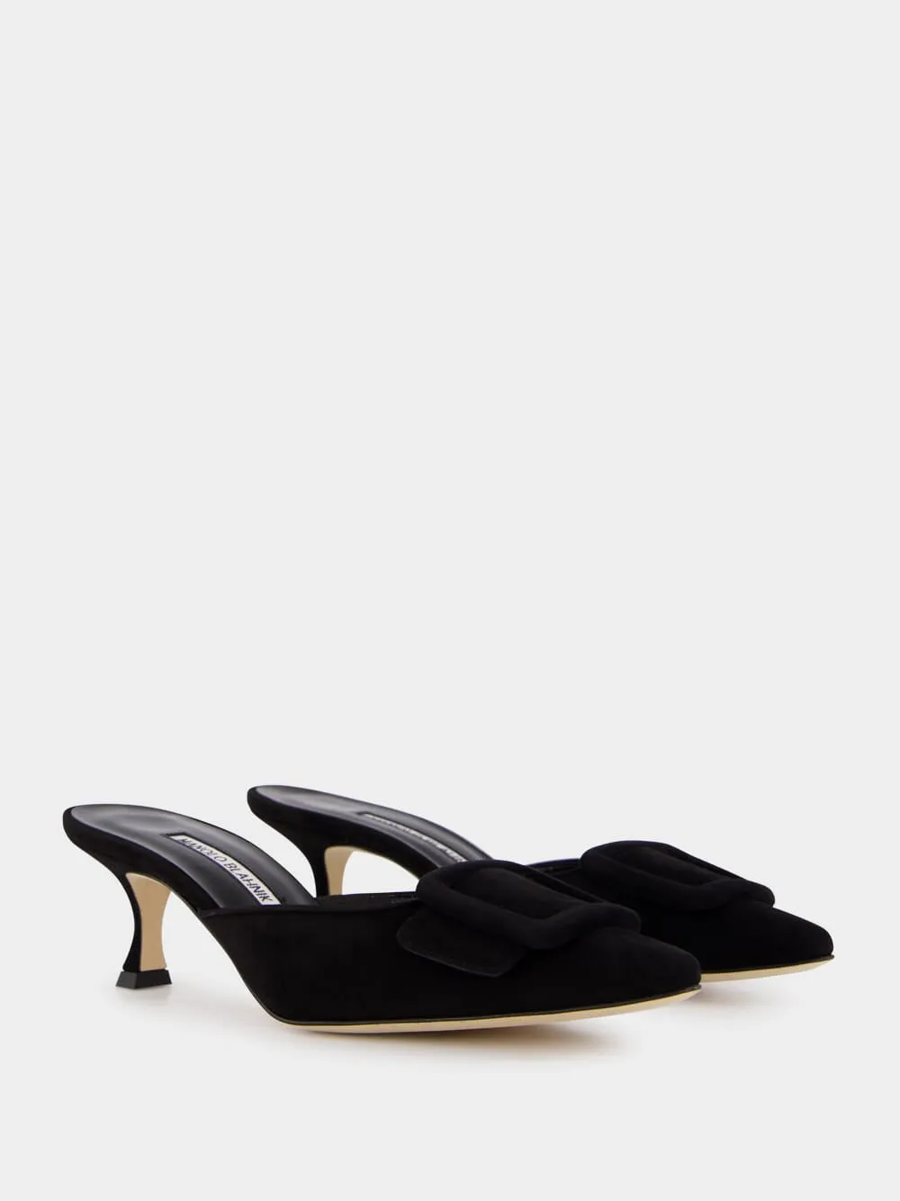 Maysale Black Suede Kitten Heel Mules