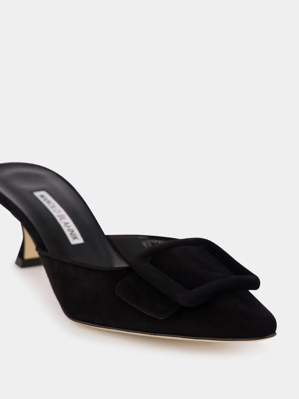 Maysale Black Suede Kitten Heel Mules