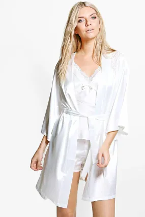 Megan Lace Trim Satin Kimono Robe