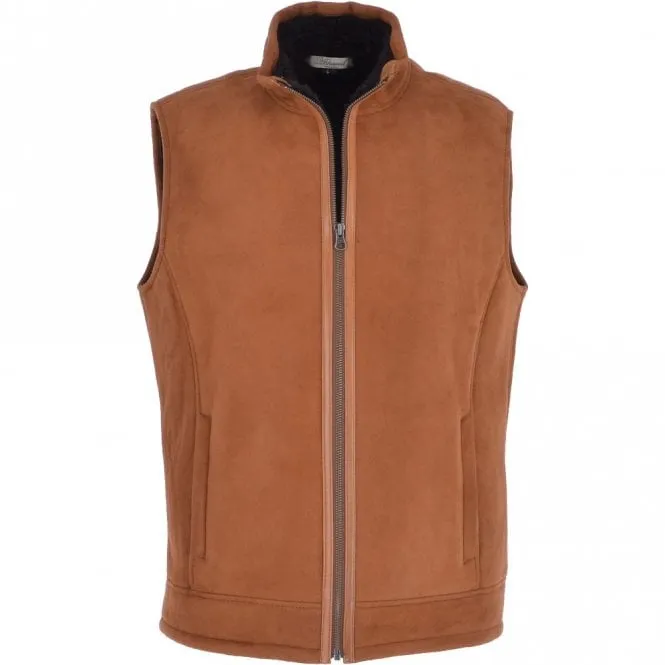 Men's Leather Sheepskin Gilet Whisky/black : Saxon